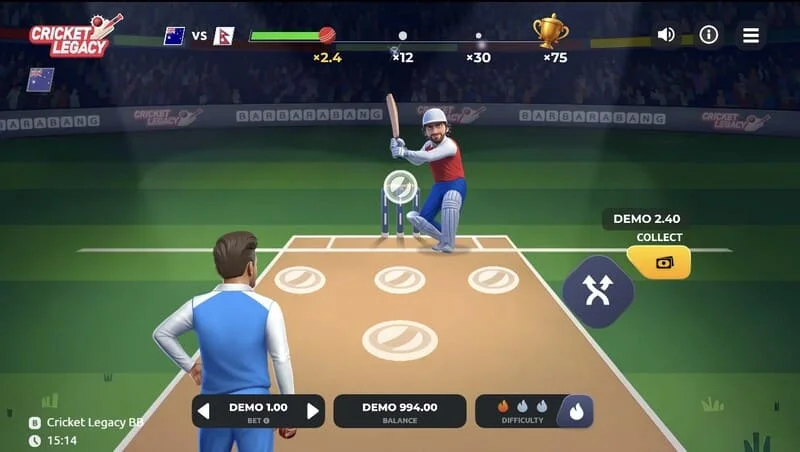 Pantalla de juego de Cricket Legacy BB